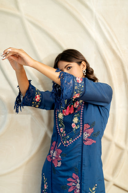 Blue Embroidered Suit Set ( set of 3 )
