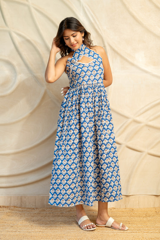 Halter Neck Block Printed Dress