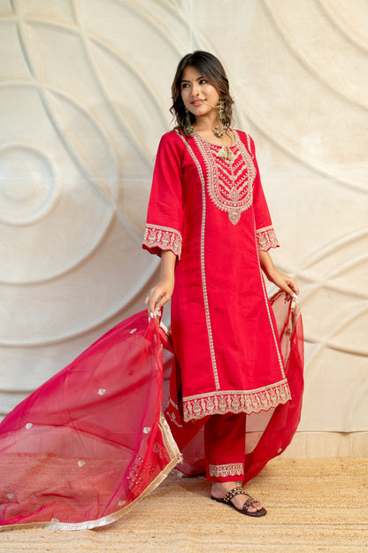 Royalty Red Silk Suit Set ( Set of 3 )