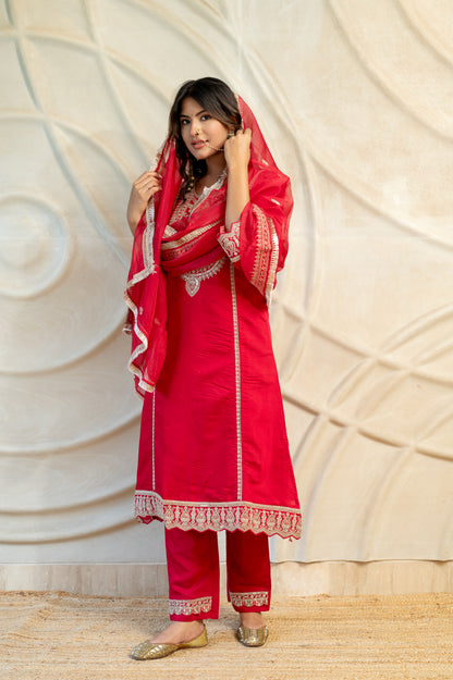 Royalty Red Silk Suit Set ( Set of 3 )