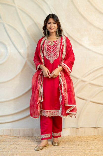 Royalty Red Silk Suit Set ( Set of 3 )