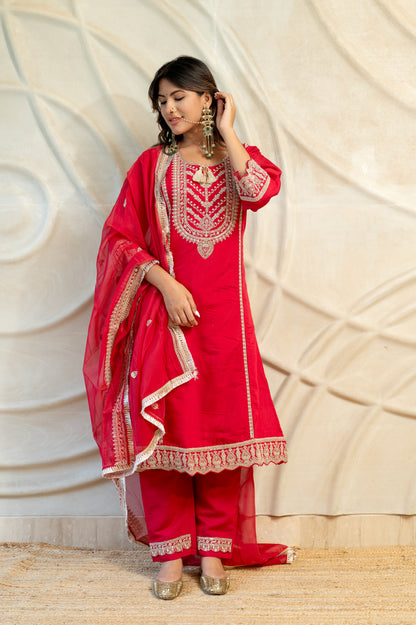 Royalty Red Silk Suit Set ( Set of 3 )