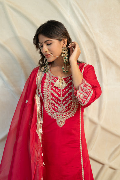 Royalty Red Silk Suit Set ( Set of 3 )