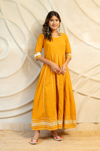 Mustard Yellow Detailed back Kurti With Dupatta ( Set of 2 )