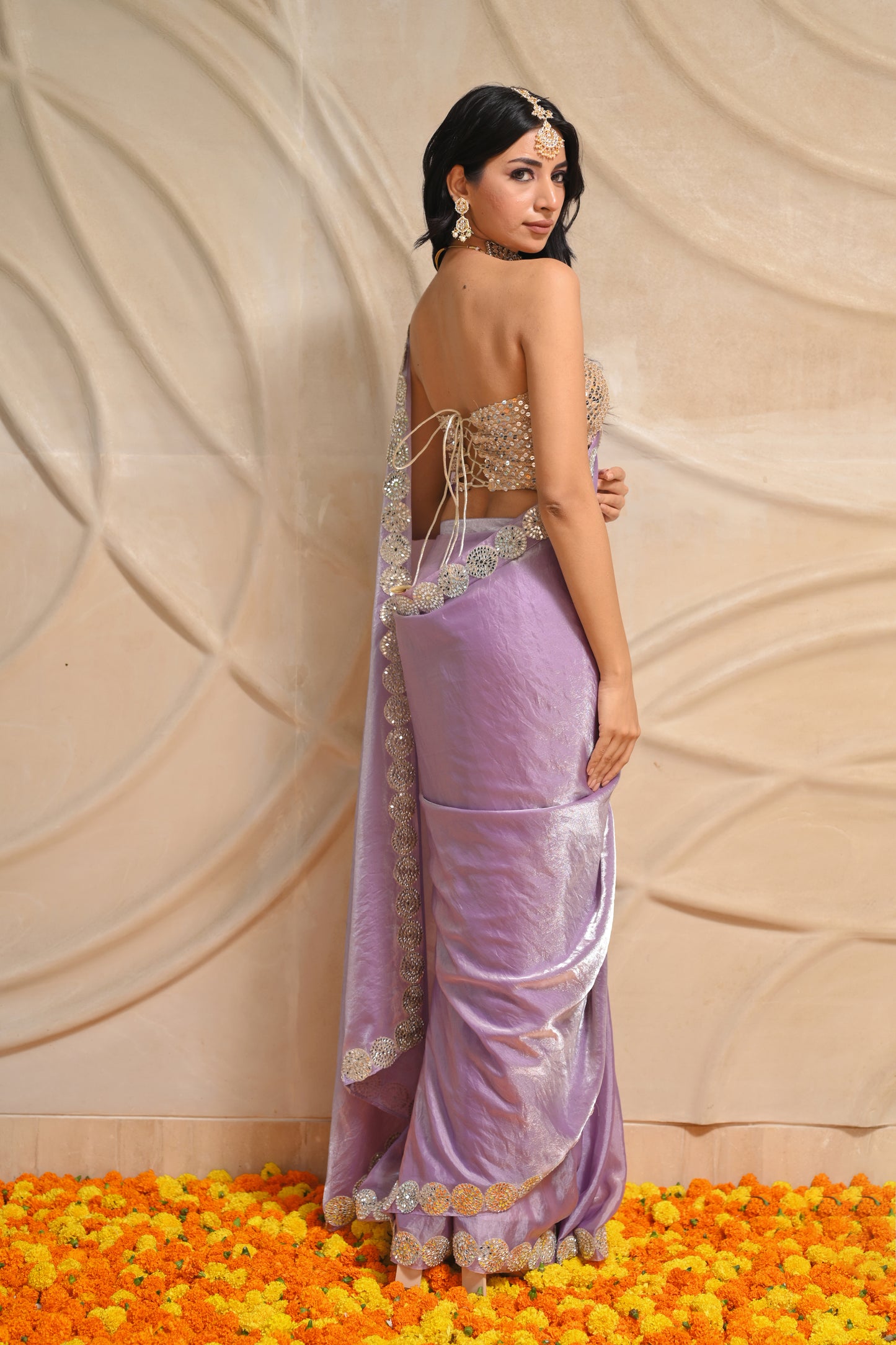 Lilac Stitched saree