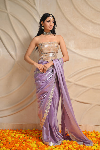 Lilac Stitched saree