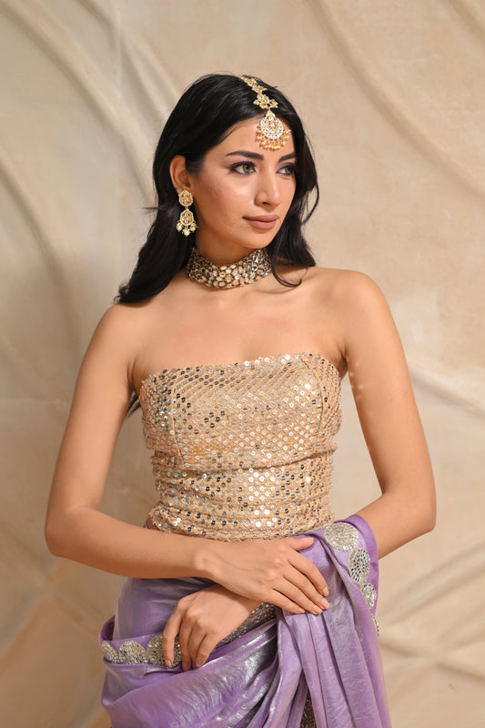 Lilac Stitched saree