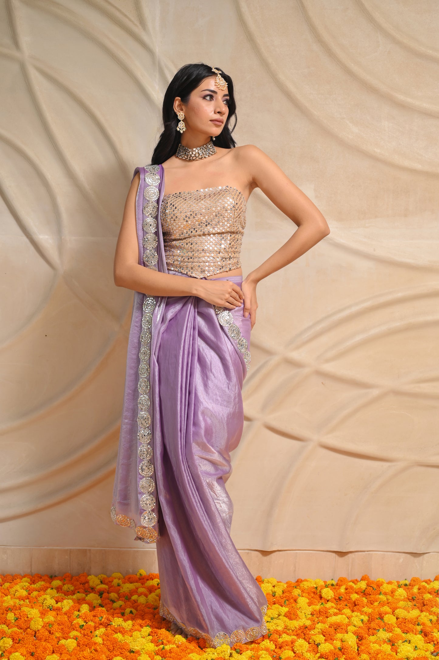 Lilac Stitched saree