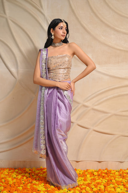 Lilac Stitched saree