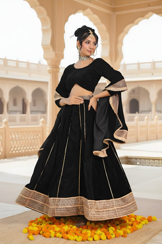 The Noor-e-Kaala Black Velvet Lehenga Set