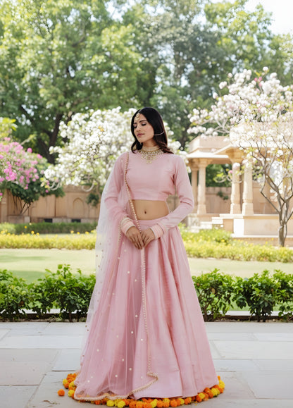 Blush Petal Lengha in Raw Silk