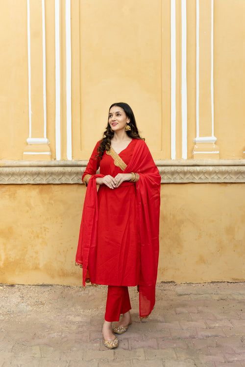 Red Angrkha Suit Set
