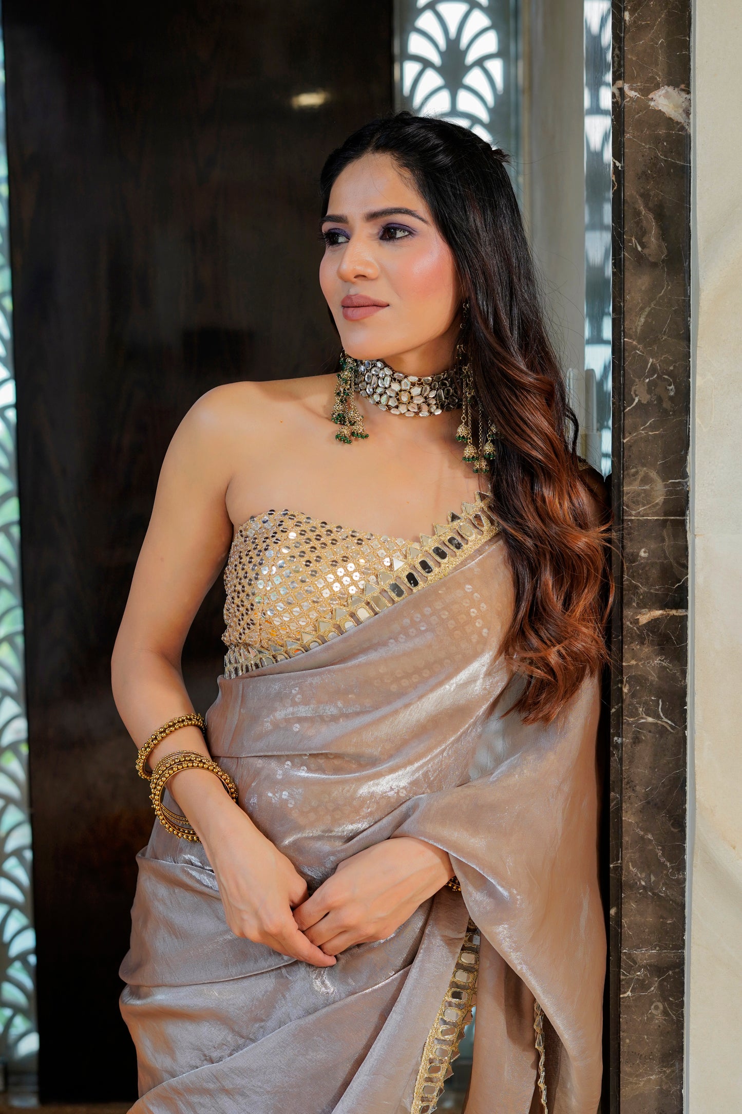 Champagne Stitched saree