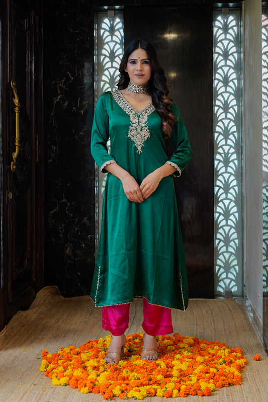 Emerald Green Set with Zari Work