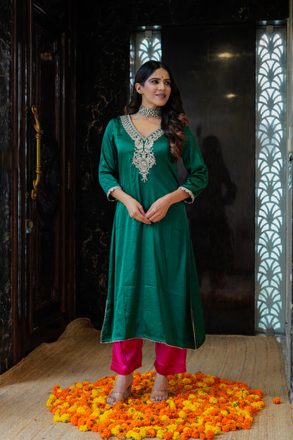 Emerald Green Set with Zari Work