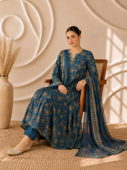 Indigo Anarkali Suit Set
