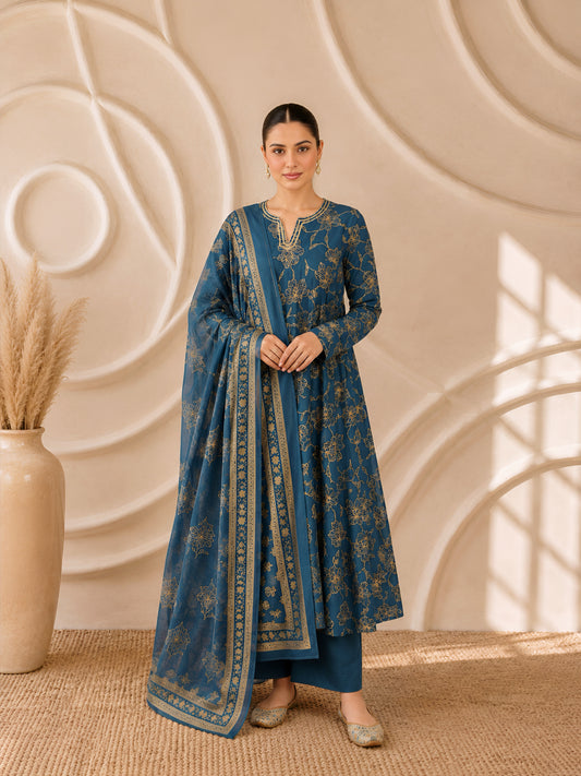 Indigo Anarkali Suit Set