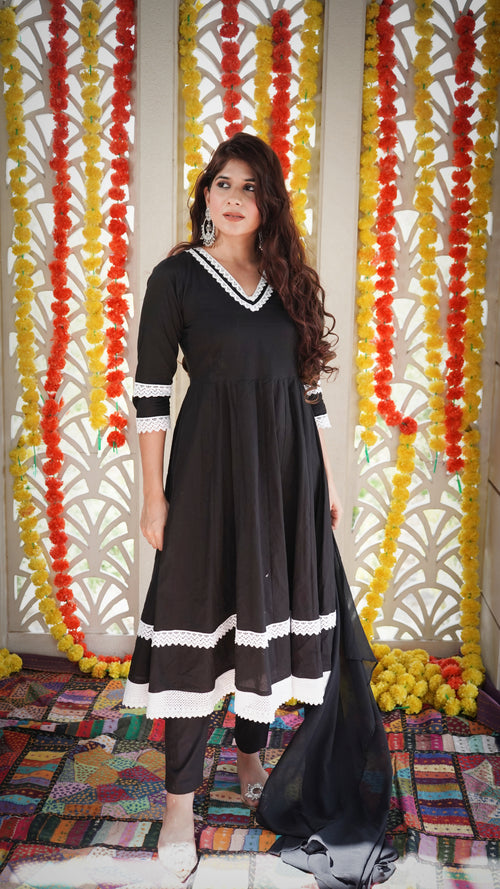 Black Suit Set With Lace work ( Set of 3 )