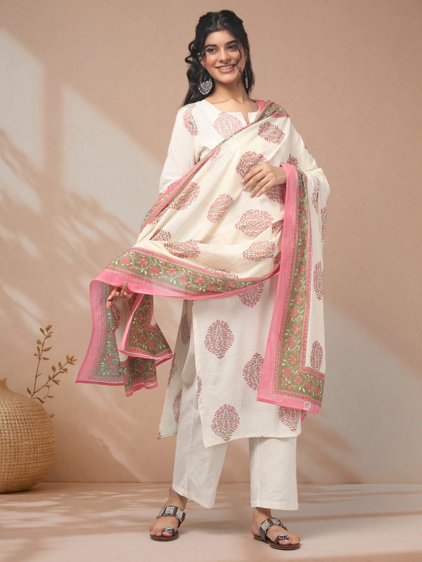 Buy kurti set with dupatta ivory style Label Mae