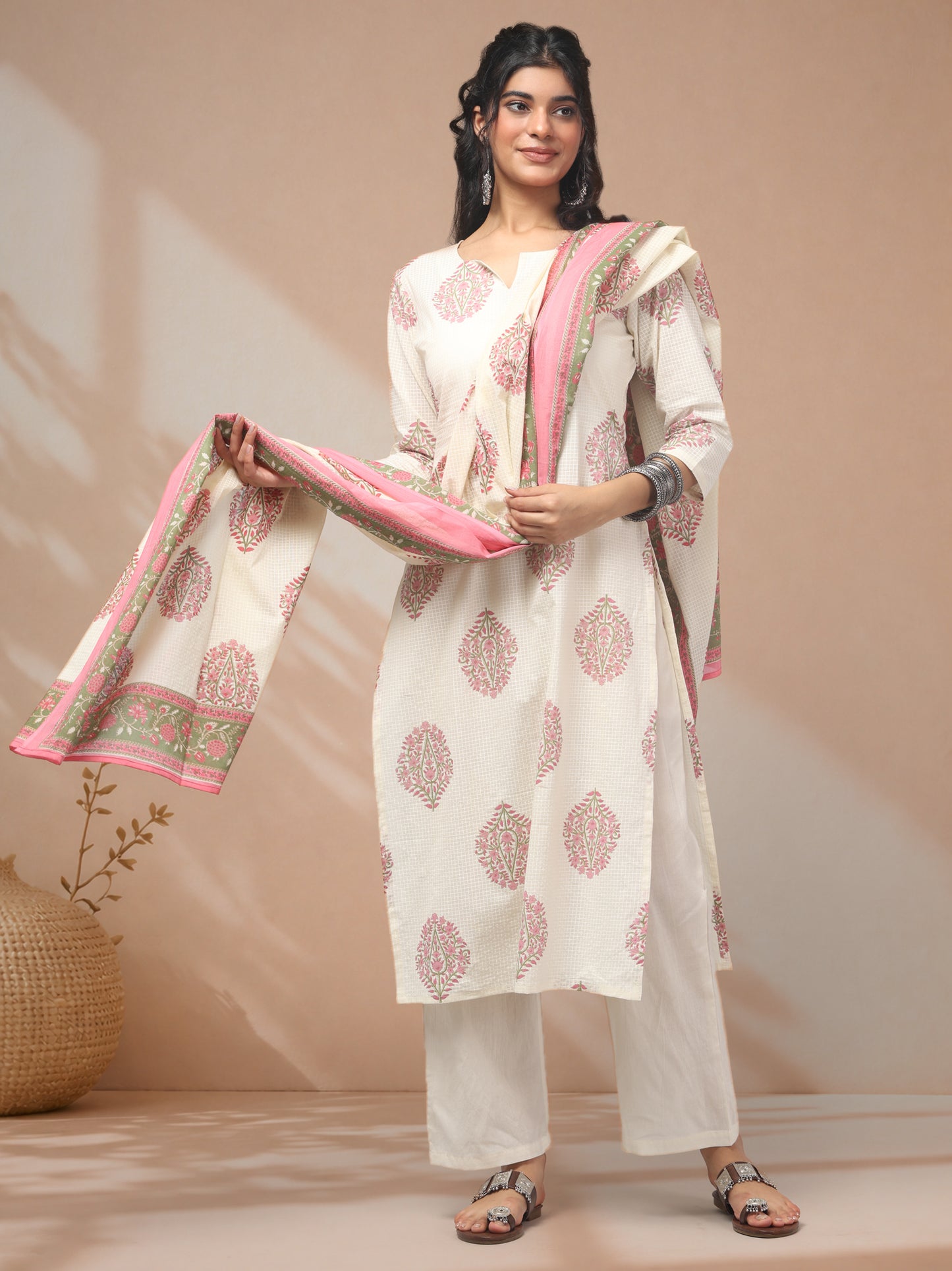 Buy kurti set with dupatta ivory style