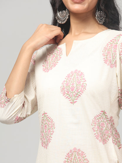 Noor Mahal Ivory Kurti Set for Women | Designer Kurta Sets for Women | Kurti Set With Dupatta | Label Mae