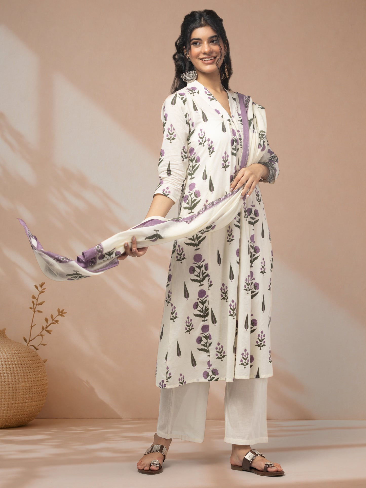 Purchase cotton Anarkali suit with dupatta online
