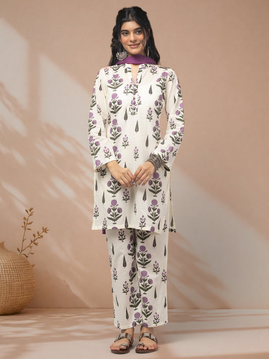 Shop cotton lavender kurti set with dupatta online