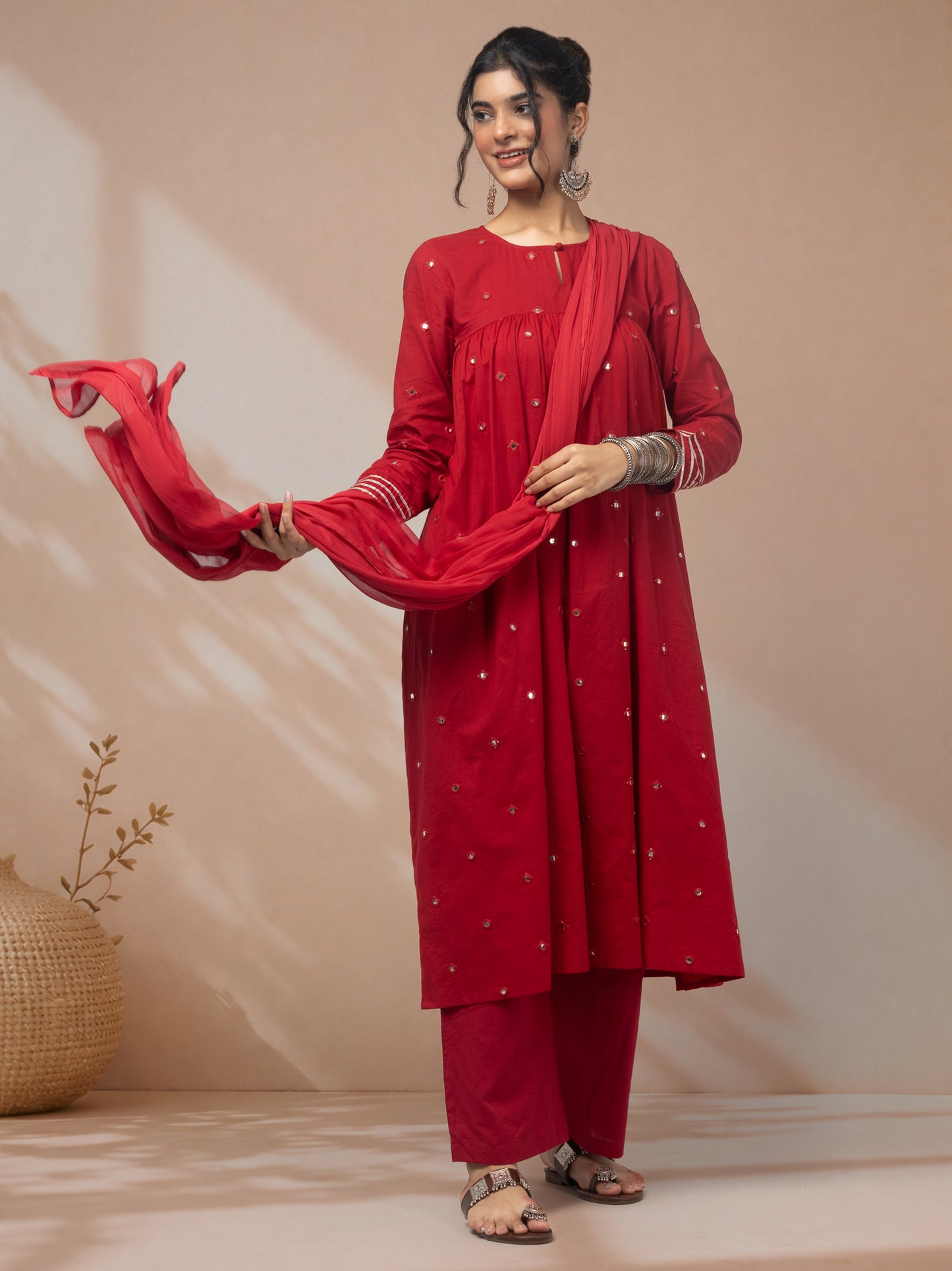 Shop festive wear red kurta set for women