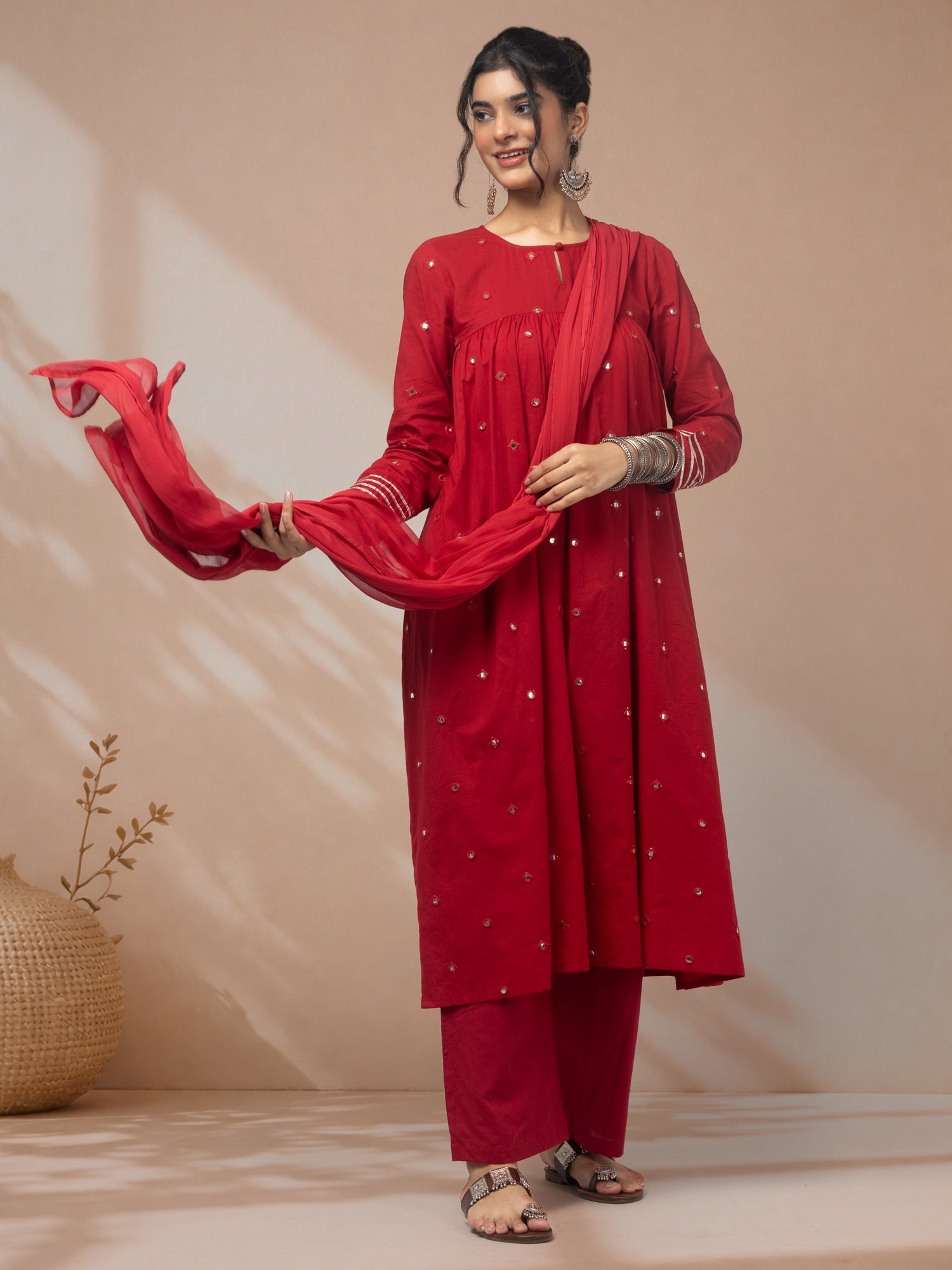 Shop festive wear red kurta set for women