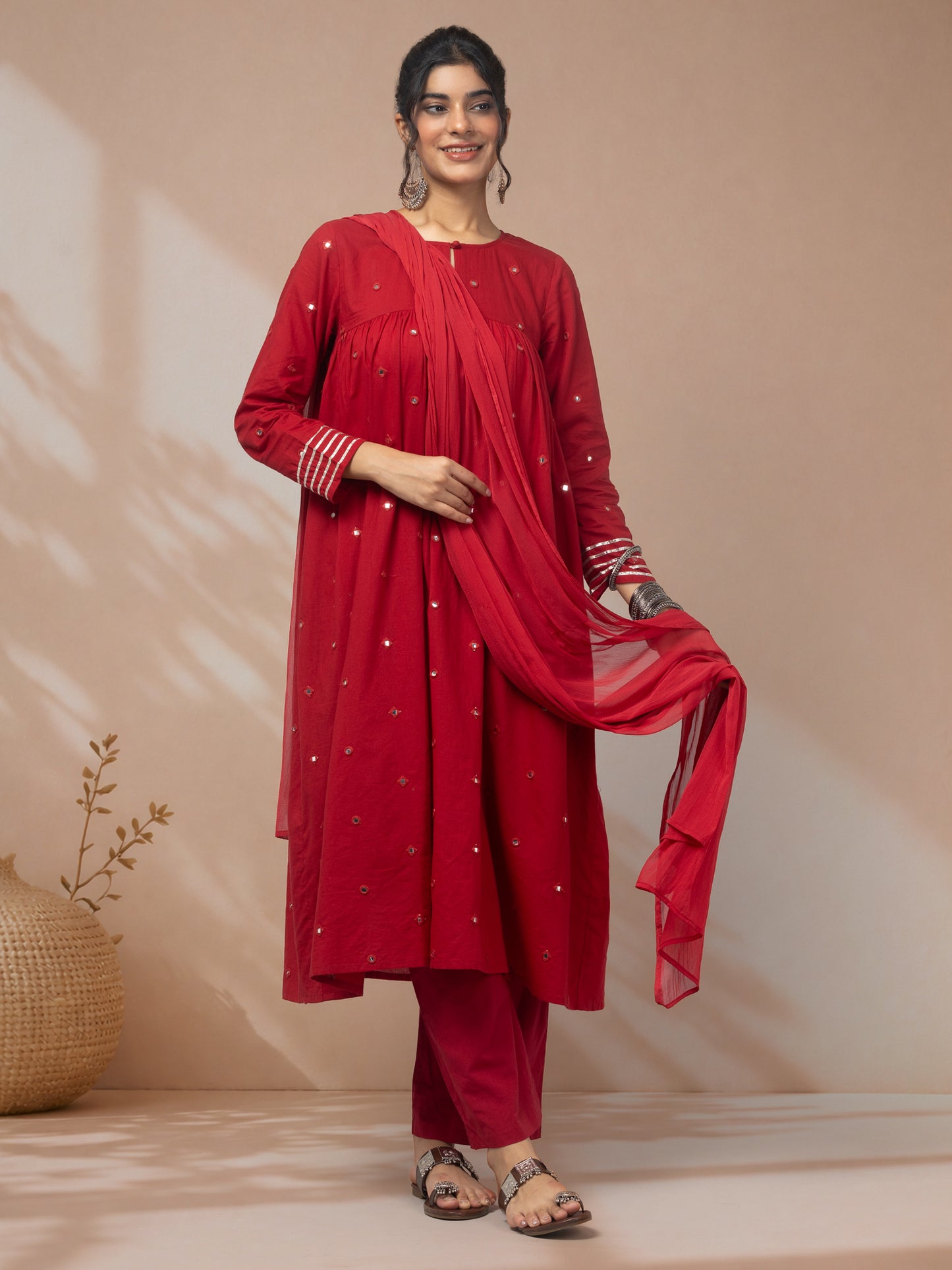 Buy kurta with red palazzo for festive wear
