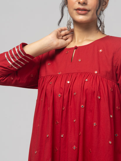 Purchase red ethnic kurti set with dupatta online
