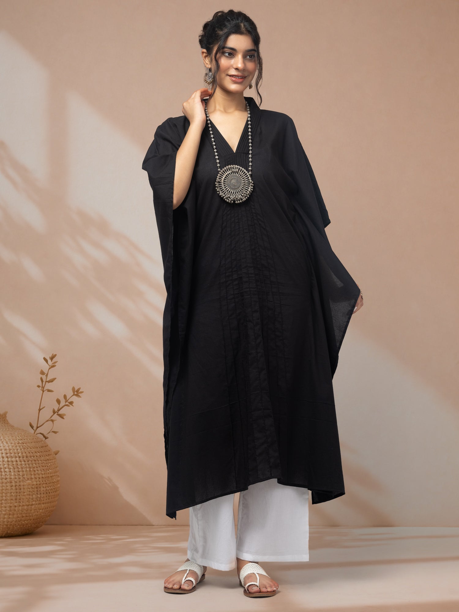 Buy black kaftan kurta set for women ethnic wear online

