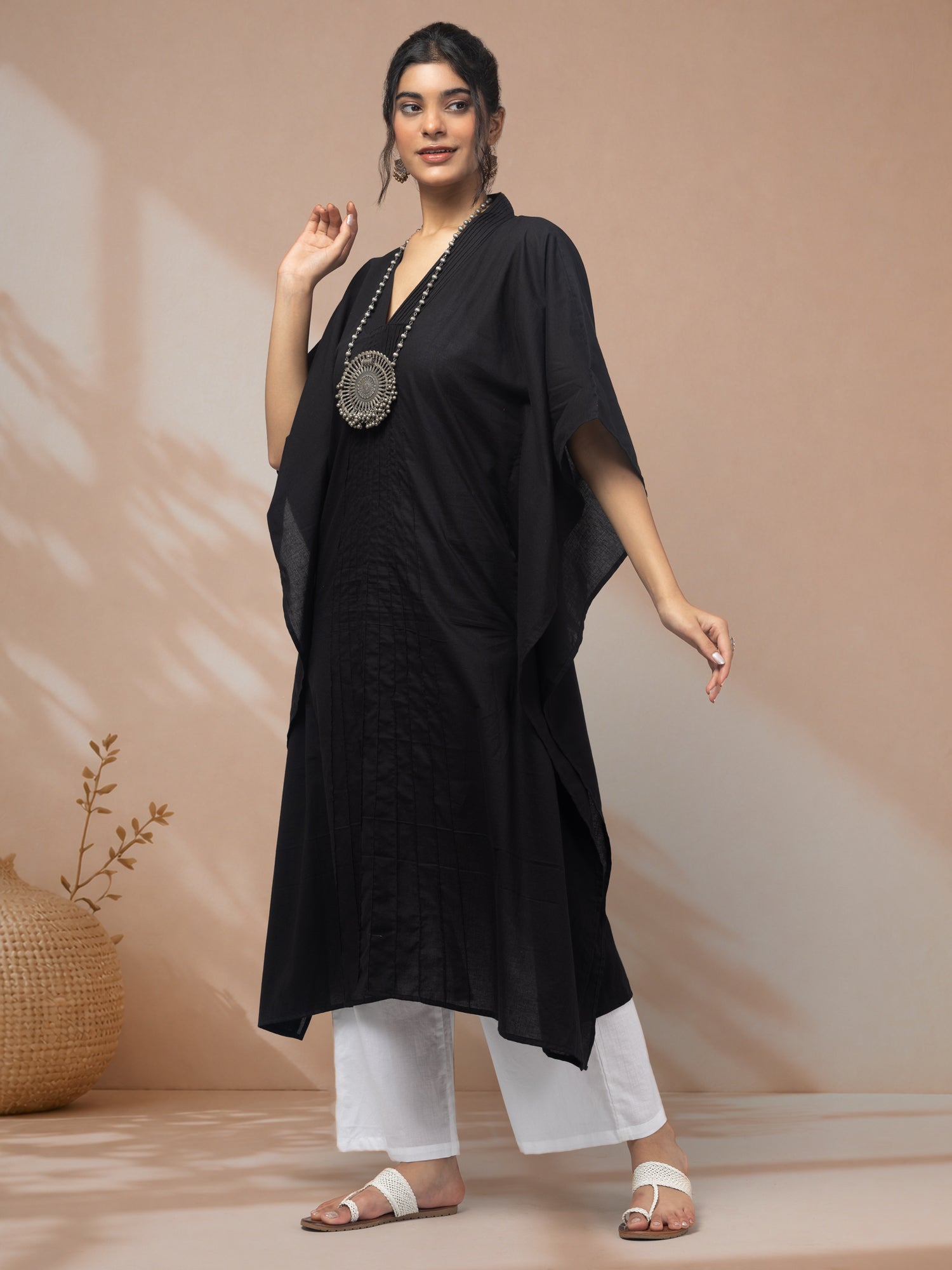 Shop cotton suits with plazo black kaftan for women
