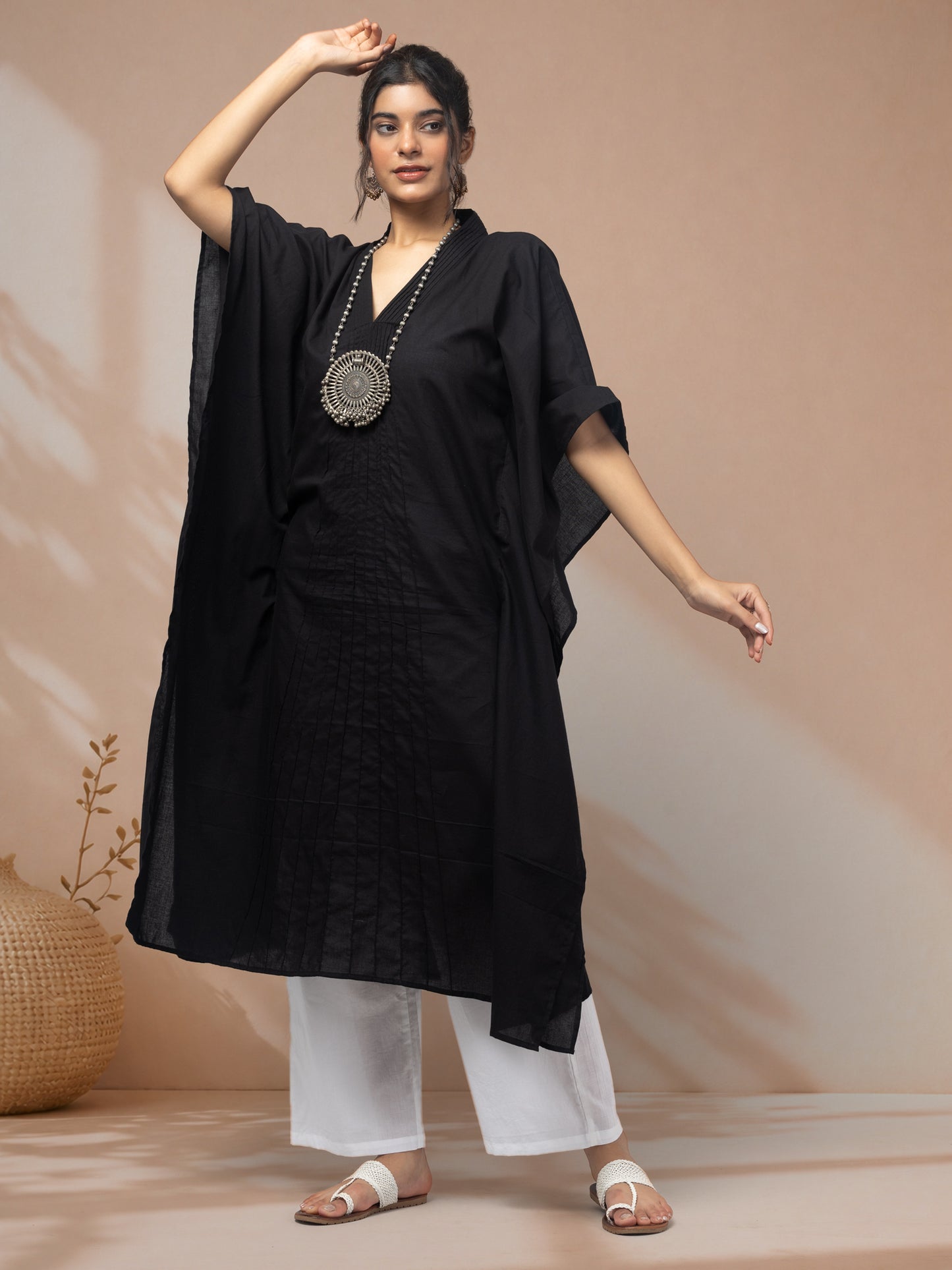 Purchase designer kurta sets for women black kaftan style
