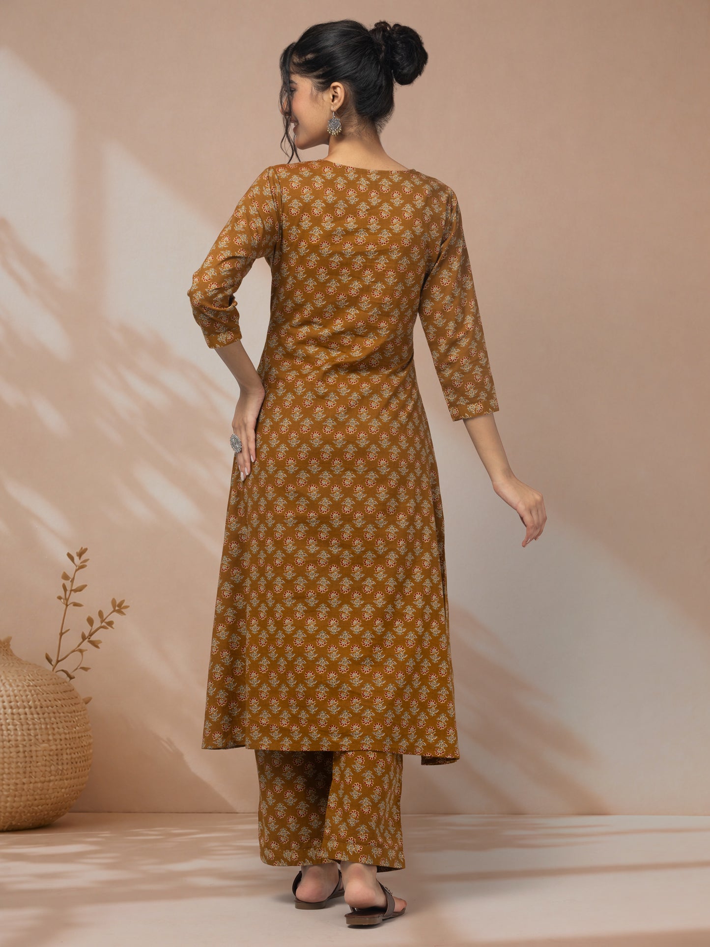 Buy cotton suit set for women dark yellow kurti online
