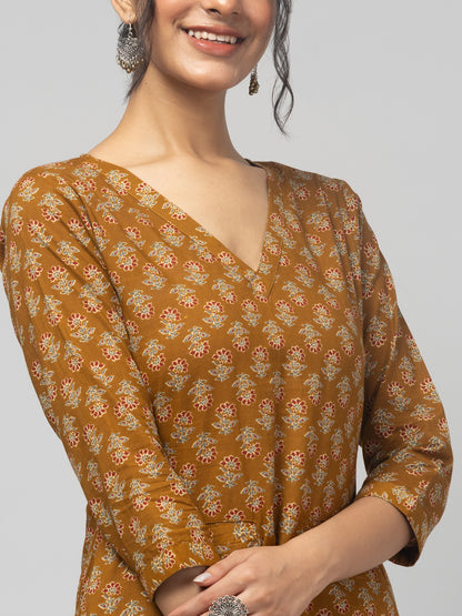 Shop co ord sets for women online dark yellow kurti set
