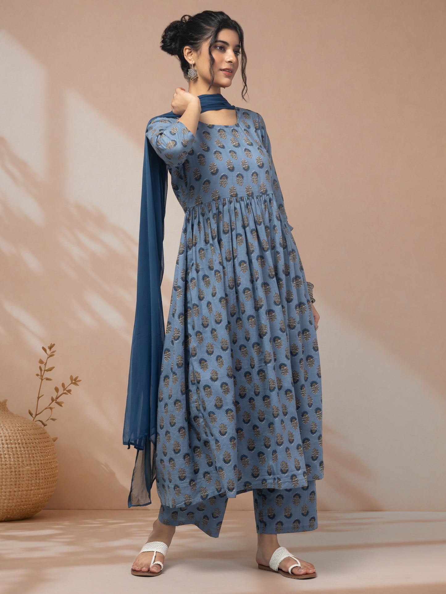 Purchase blue kurti for women stylish ethnic wear set
