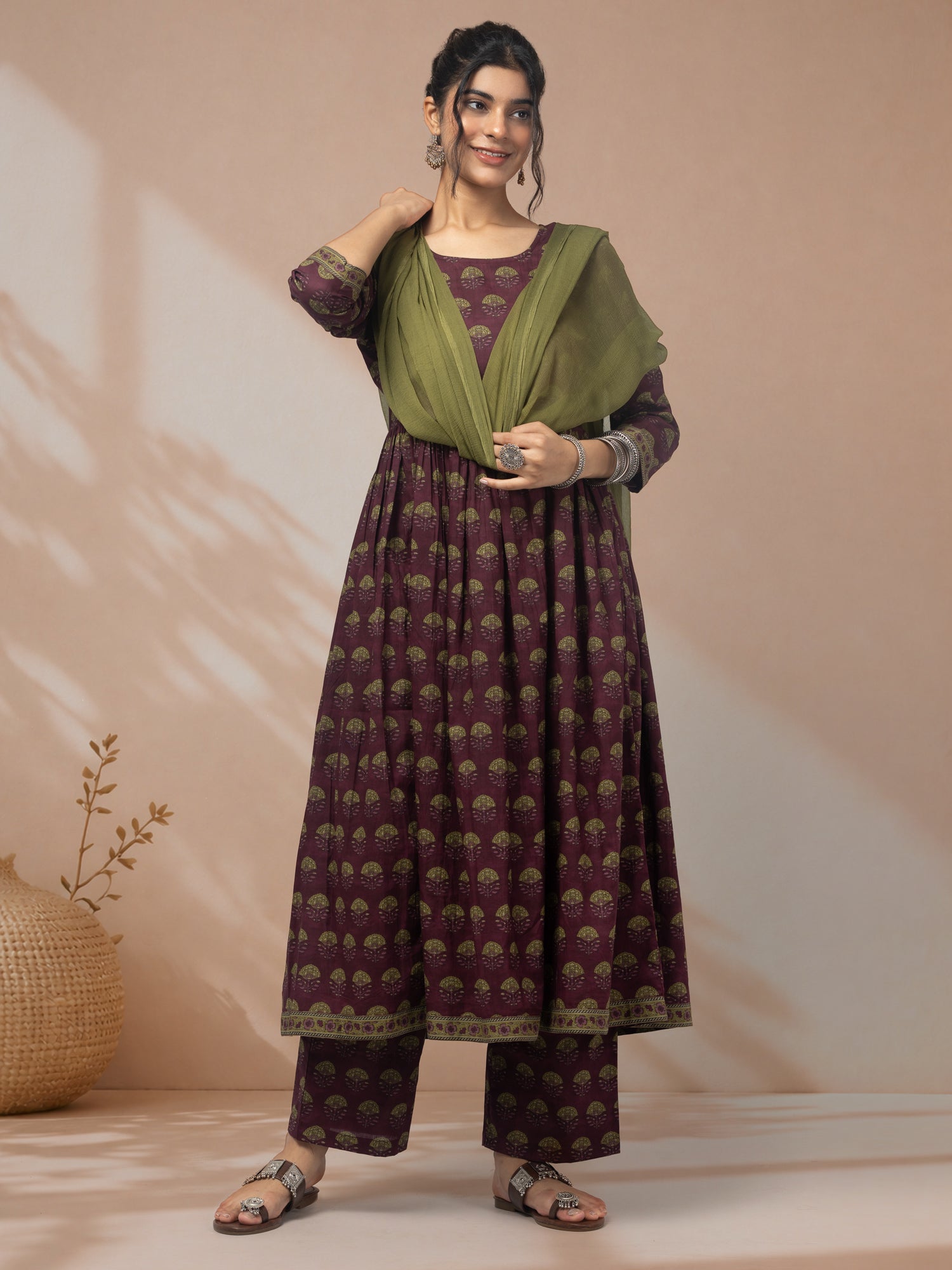 Buy purple kurta set for women with dupatta

