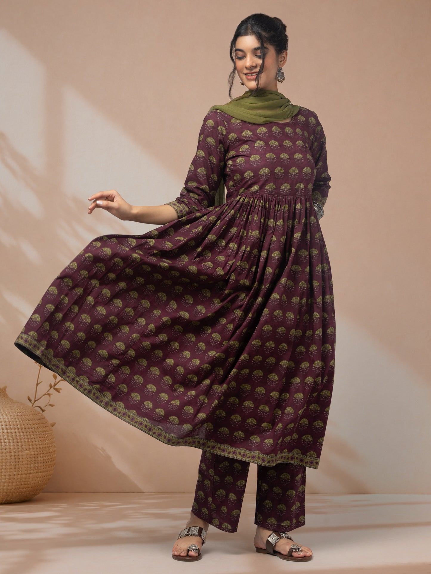 Purchase purple kurti pant set for women online 
