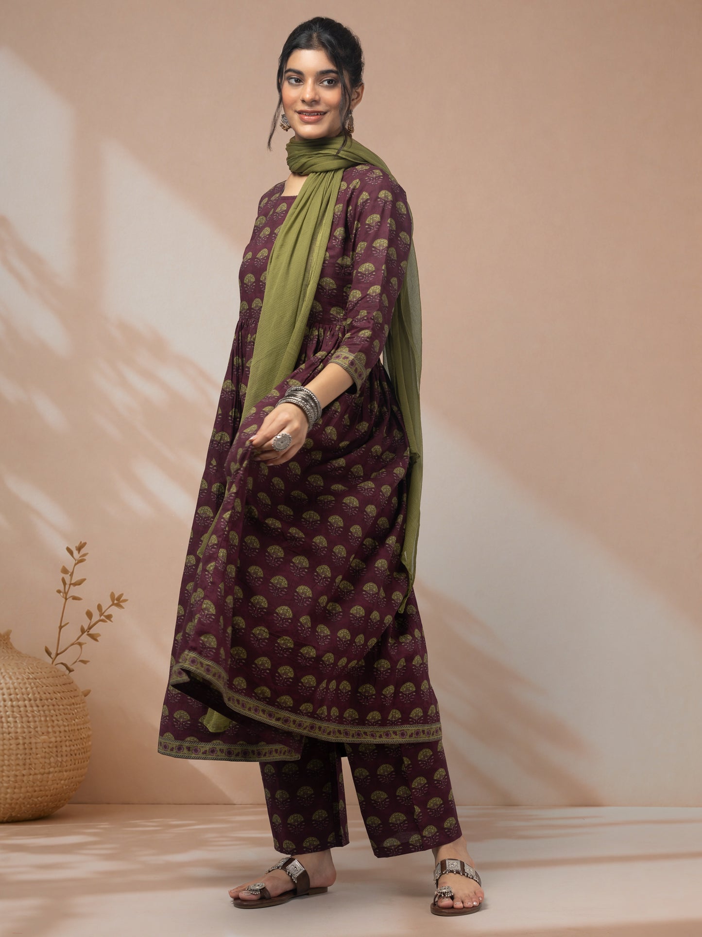 Buy elegant purple kurti set with dupatta for women
