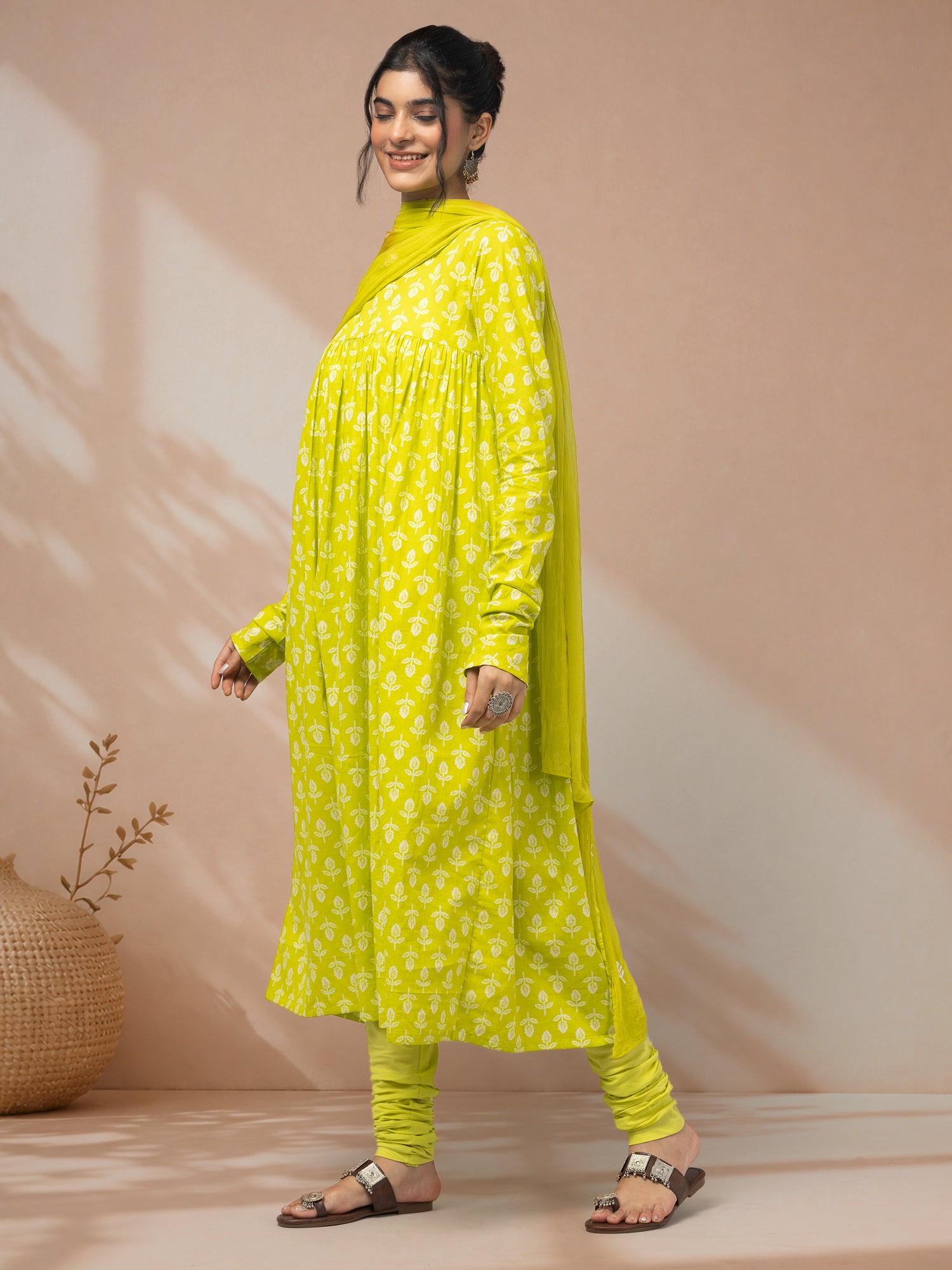 purchase yellow floral kurti set Label Mae
