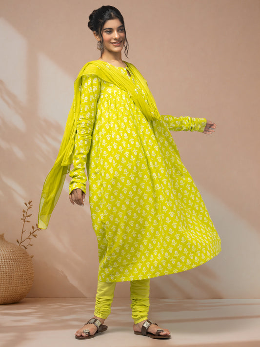 shop yellow printed kurti set with dupatta 
