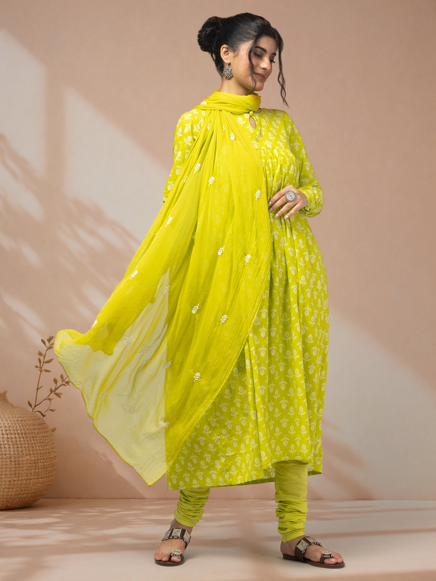 shop kurti set for women yellow ethnic wear
