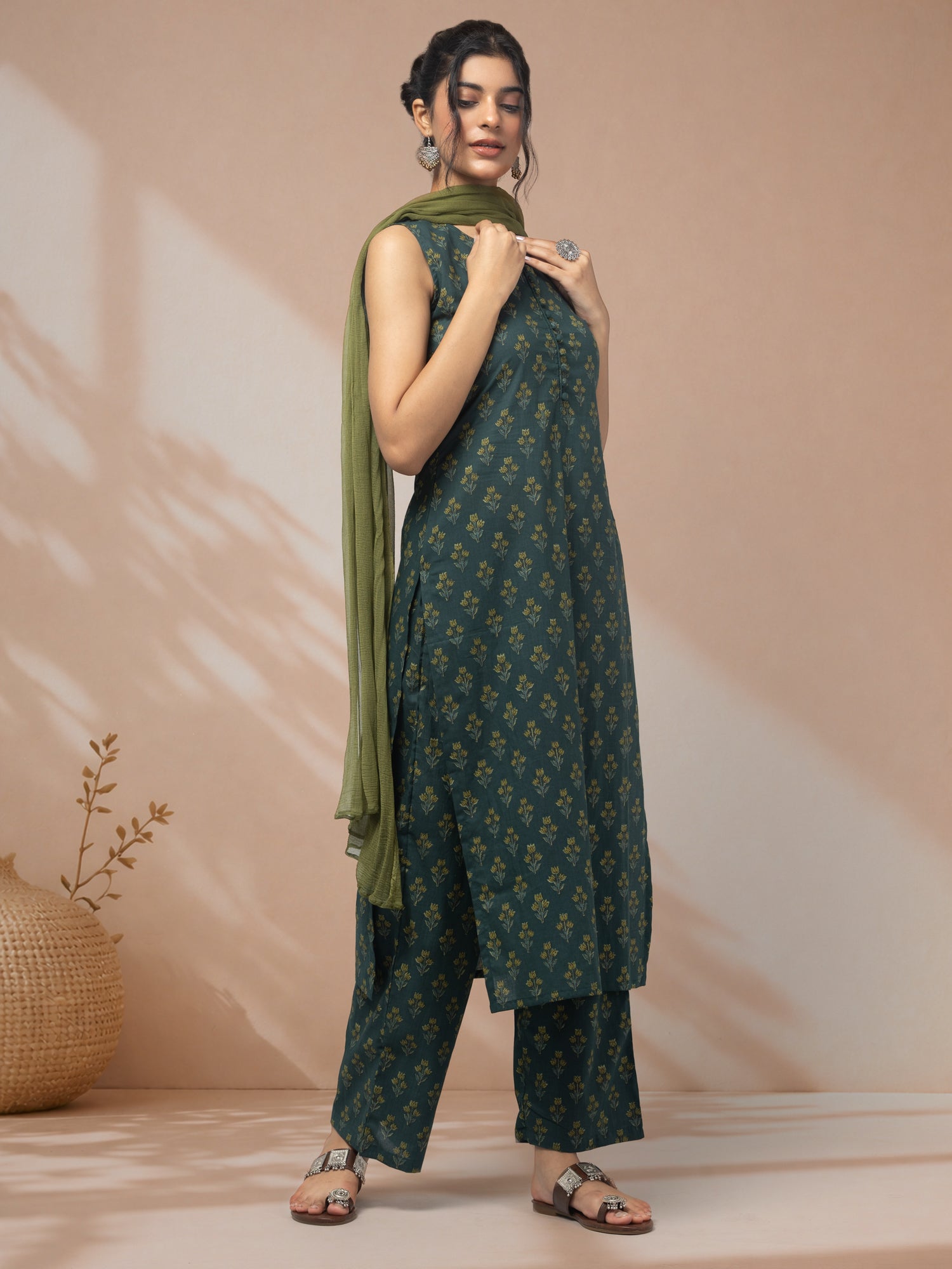 shop ethnic green kurti set online
