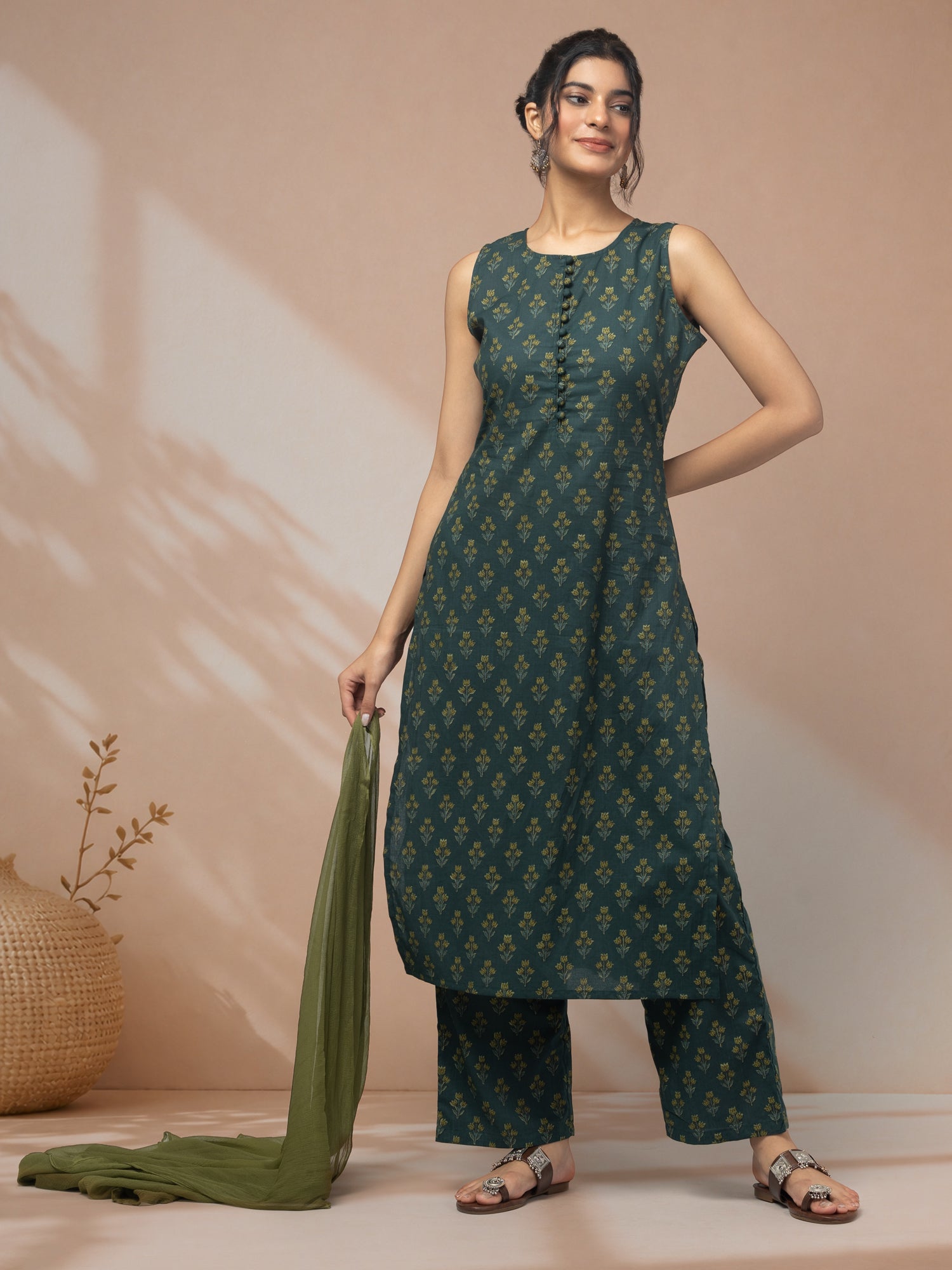 shop designer green kurta set 