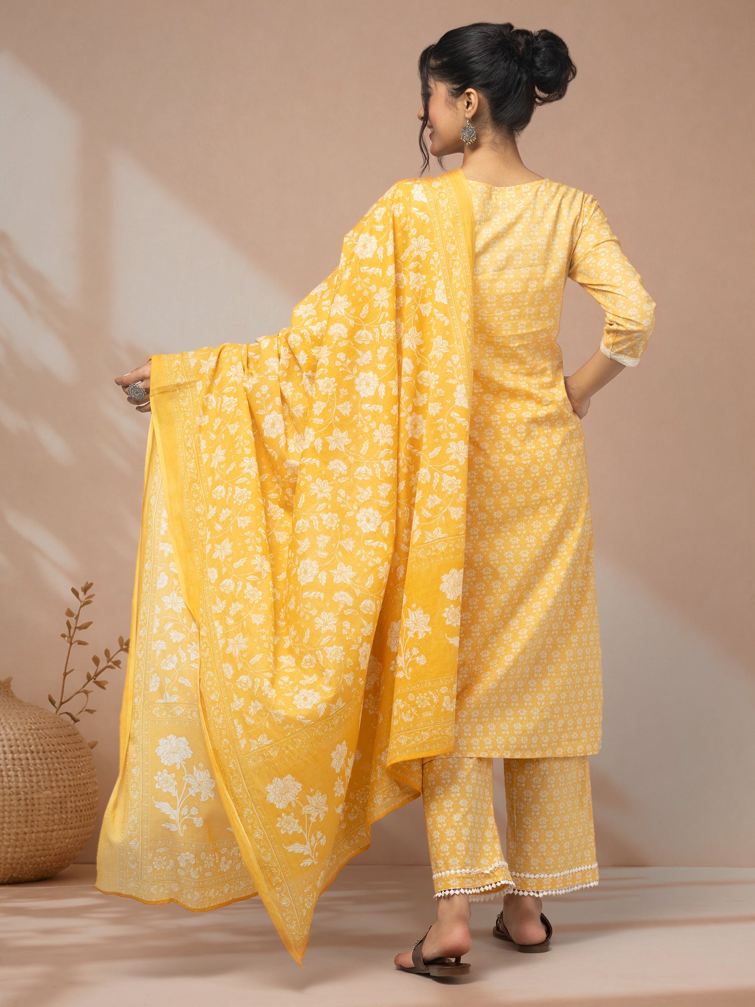 Buy mustard yellow printed kurti with dupatta
