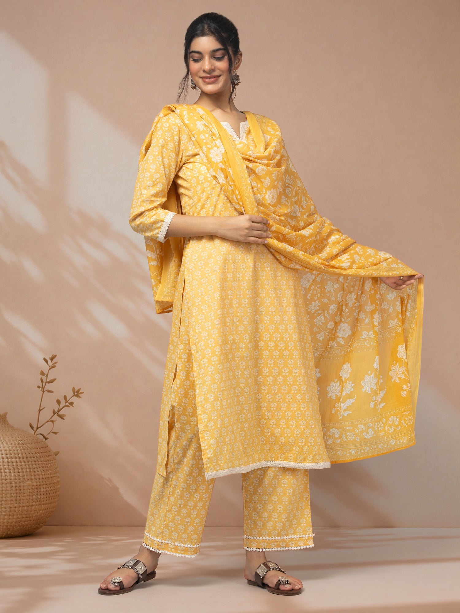 Shop designer yellow printed kurta set for women ethnic wear


