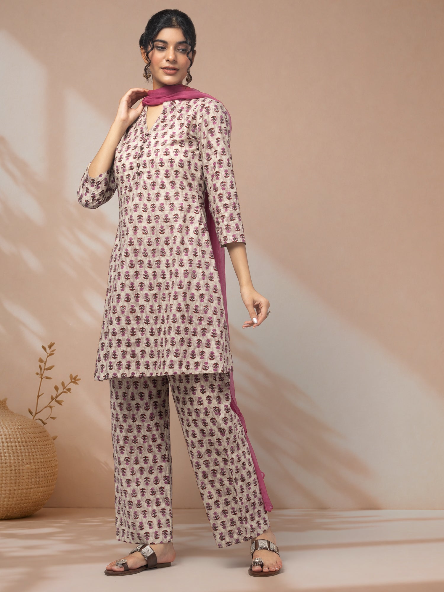 Shop cotton suit set for women lavender kurti
