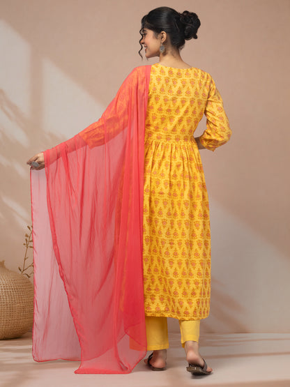 Shop yellow kurti set with dupatta for women online
