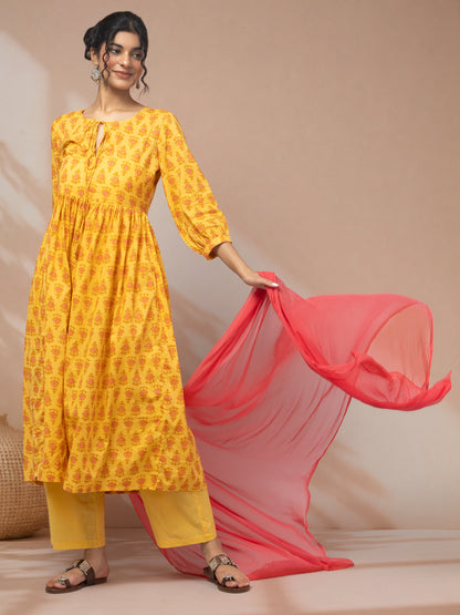 Shop designer kurta sets for women yellow ethnic wear
